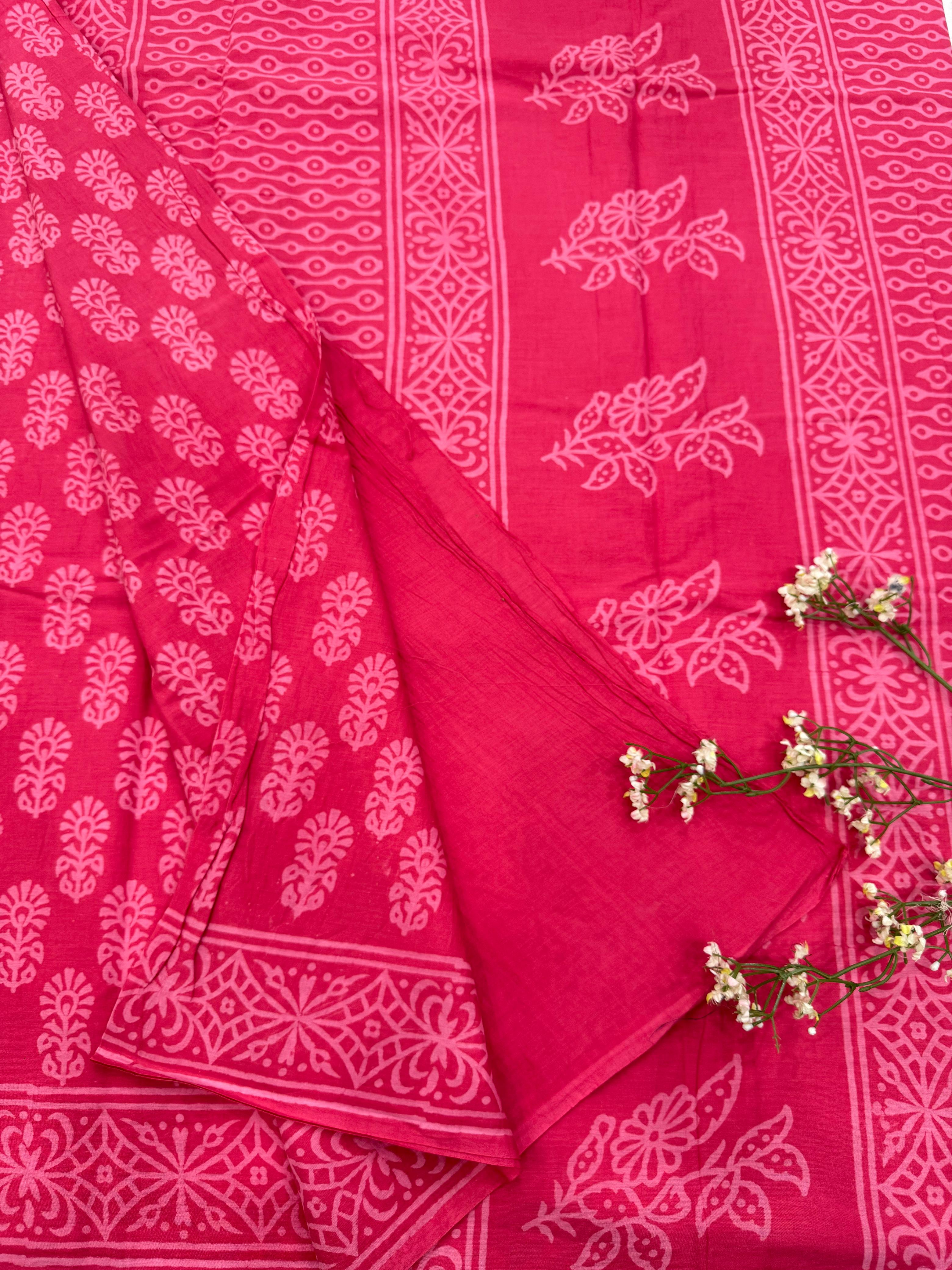 Pink Small Butti Cotton Mul Saree – Designer Handblock Printed Wholesale Saree